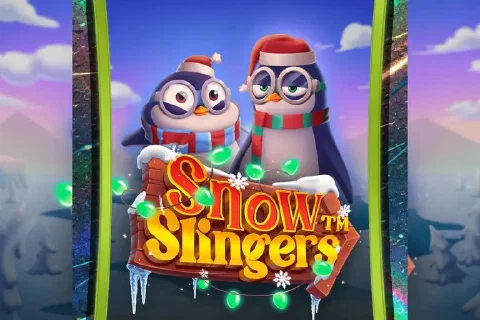Snow Slingers game artwork in a navy and lime frame